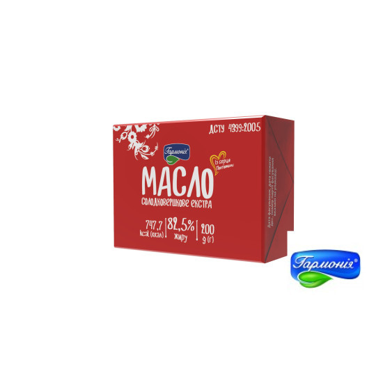 Масло солодковерш. Екстра 0,200кг 82.5% фольга, шт