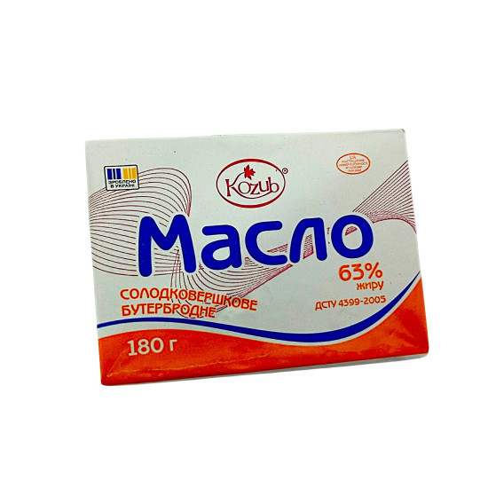 Масло солодковершкове бутербродне 63% жиру ДСТУ 180 г. / 20 шт ТМ Козуб Регал