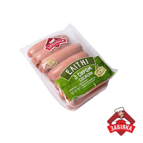 "Сосиски Елітні з сиром 1 с.(газ 0,8 кг) ТМ "Забіяка"