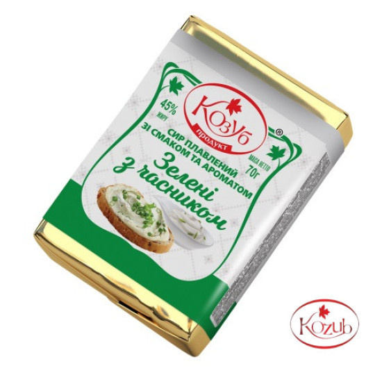 "Сир плавлений зі смаком зелені та часнику 45% (еліт) 70 г / 30 шт пс ТМ Козуб Регал
